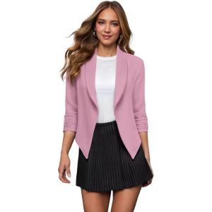 image:imageHybrid amp Company Womens Casual Work Office Blazer Jacket Open Front Shawl with 34 Scrunch SleevesRose