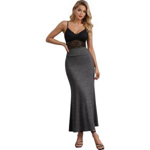 image:imageHybrid amp Company Womens Stretch Lightweight Flowy Maxi Skirt  Casual Fold Over Waist Made in USACharcoal
