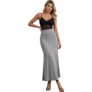 image:imageHybrid amp Company Womens Stretch Lightweight Flowy Maxi Skirt  Casual Fold Over Waist Made in USAHeathergrey