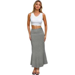 image:imageHybrid amp Company Womens Stretch Lightweight Flowy Maxi Skirt  Casual Fold Over Waist Made in USAKsksd95001017heathergre