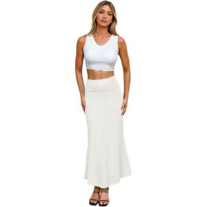 image:imageHybrid amp Company Womens Stretch Lightweight Flowy Maxi Skirt  Casual Fold Over Waist Made in USAKsksd95001017ivory