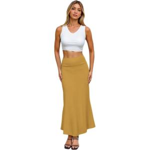 image:imageHybrid amp Company Womens Stretch Lightweight Flowy Maxi Skirt  Casual Fold Over Waist Made in USAKsksd95001017mustard