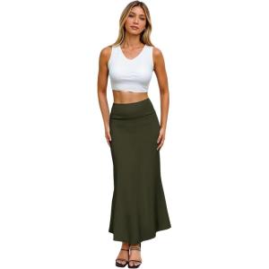 image:imageHybrid amp Company Womens Stretch Lightweight Flowy Maxi Skirt  Casual Fold Over Waist Made in USAKsksd95001017olive