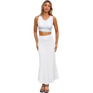 image:imageHybrid amp Company Womens Stretch Lightweight Flowy Maxi Skirt  Casual Fold Over Waist Made in USAKsksd95001017white