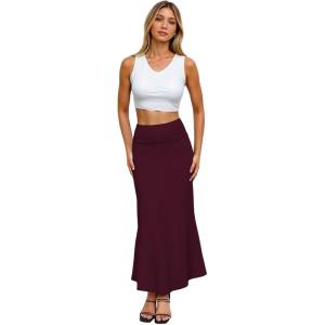 image:imageHybrid amp Company Womens Stretch Lightweight Flowy Maxi Skirt  Casual Fold Over Waist Made in USAKsksd95001017wine