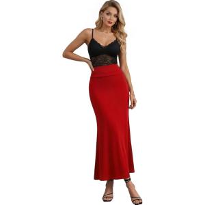 image:imageHybrid amp Company Womens Stretch Lightweight Flowy Maxi Skirt  Casual Fold Over Waist Made in USARed