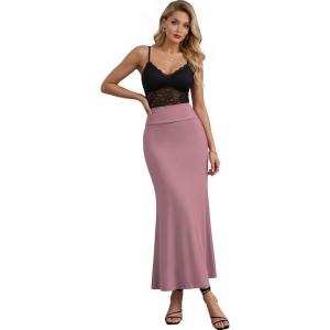 image:imageHybrid amp Company Womens Stretch Lightweight Flowy Maxi Skirt  Casual Fold Over Waist Made in USARose