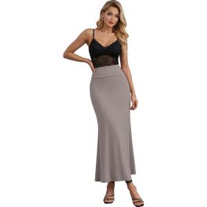 image:imageHybrid amp Company Womens Stretch Lightweight Flowy Maxi Skirt  Casual Fold Over Waist Made in USATaupe