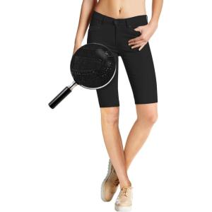 image:imageHybrid amp Company Womens Ultra Stretch Perfectly Shaping Mid Rise Skinny Bermuda Shorts with PocketsBermudablack Rhinestone