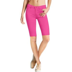 image:imageHybrid amp Company Womens Ultra Stretch Perfectly Shaping Mid Rise Skinny Bermuda Shorts with PocketsBermudaneon Fuchsia