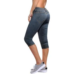 image:imageHybrid amp Company Womens Butt Lift Super Comfy Stretch Denim Capri Short JeansDenim Medium Blu
