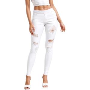 image:imageHybrid amp Company Womens Pull On Stretchy Mid Rise Skinny Fit Pants Regular or Distressed Jeans with Long Short Inseam45white
