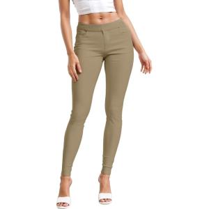 image:imageHybrid amp Company Womens Pull On Stretchy Mid Rise Skinny Fit Pants Regular or Distressed Jeans with Long Short InseamKhaki