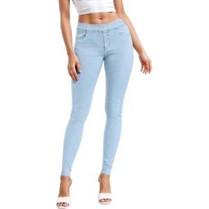 image:imageHybrid amp Company Womens Pull On Stretchy Mid Rise Skinny Fit Pants Regular or Distressed Jeans with Long Short InseamLight Wash