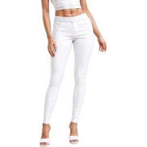image:imageHybrid amp Company Womens Pull On Stretchy Mid Rise Skinny Fit Pants Regular or Distressed Jeans with Long Short InseamWhite