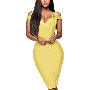 image:imageHybrid amp Company Womens Elegance Stretch Chic Bandage DressDrbd132yellow