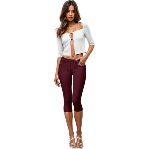image:imageHybrid amp Company Womens Ultra Stretch Mid Rise Skinny Capri Pants with PocketsCapriburgundy