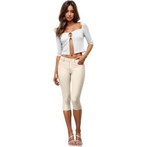 image:imageHybrid amp Company Womens Ultra Stretch Mid Rise Skinny Capri Pants with PocketsCaprioff White