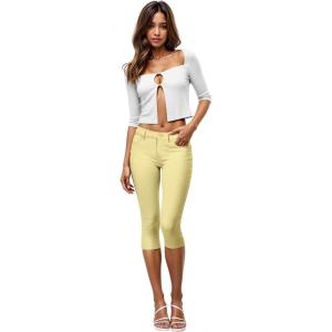 image:imageHybrid amp Company Womens Ultra Stretch Mid Rise Skinny Capri Pants with PocketsCapripastelyellow