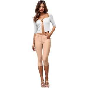 image:imageHybrid amp Company Womens Ultra Stretch Mid Rise Skinny Capri Pants with PocketsCapripeach