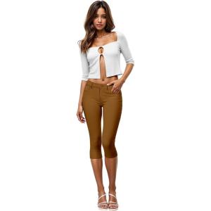 image:imageHybrid amp Company Womens Ultra Stretch Mid Rise Skinny Capri Pants with PocketsCapritobacco