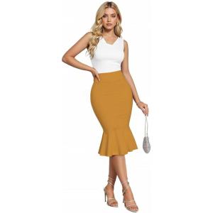 image:imageHyBrid amp Company Womens Premium Nylon Ponte Stretch Office Fishtail Pencil Skirt High Waist Made in The USA Below KneeMustardksk450101073t