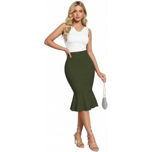 image:imageHyBrid amp Company Womens Premium Nylon Ponte Stretch Office Fishtail Pencil Skirt High Waist Made in The USA Below KneeOliveksk450101073t