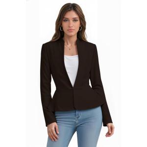 image:imageHybrid amp Company Womens Casual Work Office Elegant Open Front Premium Nylon Blazer JacketJk1135brown