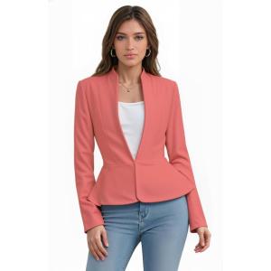 image:imageHybrid amp Company Womens Casual Work Office Elegant Open Front Premium Nylon Blazer JacketJk1135coral