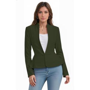 image:imageHybrid amp Company Womens Casual Work Office Elegant Open Front Premium Nylon Blazer JacketJk1135olive
