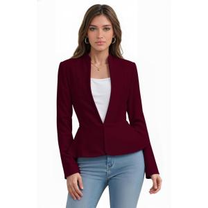 image:imageHybrid amp Company Womens Casual Work Office Elegant Open Front Premium Nylon Blazer JacketJk1135wine