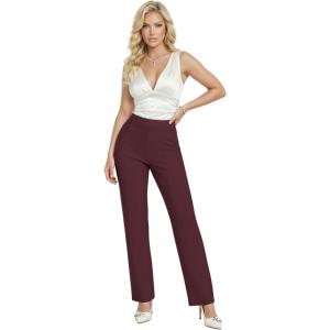 image:imageHybrid amp Company Womens Ultra Stretch Ponte Straight Leg Pants MidRise Pull On Faux Pockets Casual amp Office WearBurgundy