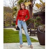 image:imageHybrid amp Company Womens Cropped Ponte Blazer  Cropped ponte fabric open front design zipper detail slim blazer jacket for office casual wear work daily stylingRed