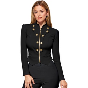 image:imageHybrid amp Company Womens Cropped Ponte Blazer  Cropped ponte fabric open front design zipper detail slim blazer jacket for office casual wear work daily stylingBlack