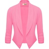 image:imageHybrid amp Company Ruched Sleeve Blazer  Lightweight fabric open front silhouette classic ruched sleeves suitable for office business casual and everyday wearNeon Pink