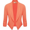 image:imageHybrid amp Company Ruched Sleeve Blazer  Lightweight fabric open front silhouette classic ruched sleeves suitable for office business casual and everyday wearNeon Coral