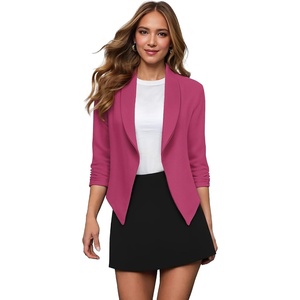 image:imageHybrid amp Company Ruched Sleeve Blazer  Lightweight fabric open front silhouette classic ruched sleeves suitable for office business casual and everyday wearFuchsia