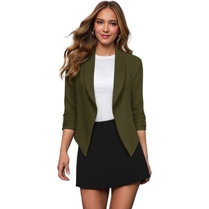 image:imageHybrid amp Company Ruched Sleeve Blazer  Lightweight fabric open front silhouette classic ruched sleeves suitable for office business casual and everyday wearOlive