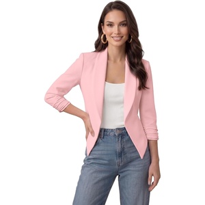 image:imageHybrid amp Company Ruched Sleeve Blazer  Lightweight fabric open front silhouette classic ruched sleeves suitable for office business casual and everyday wearJk11331073tblush