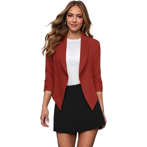 image:imageHybrid amp Company Ruched Sleeve Blazer  Lightweight fabric open front silhouette classic ruched sleeves suitable for office business casual and everyday wearRustCoppe