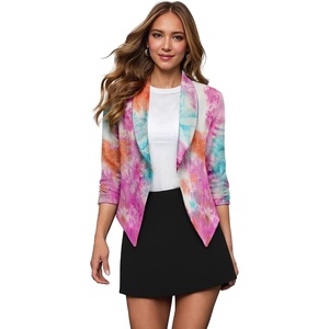 image:imageHybrid amp Company Womens Open Front Blazer  Lightweight blazer fabric open front design 34 ruched sleeves classic work jacket for office casual wear daily styling7701coralmulti