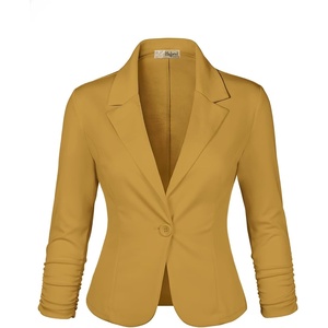 image:imageHybrid amp Company Womens Ponte Cardigan Blazer  Lightweight stretch ponte fabric open cardigan style polished fit suitable for office work and business casualMustard